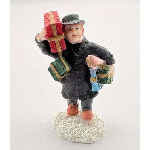 Vintage Christmas Village Figurine Man Holding Gifts Dad Last Minute Shopping - Picture 7 of 7
